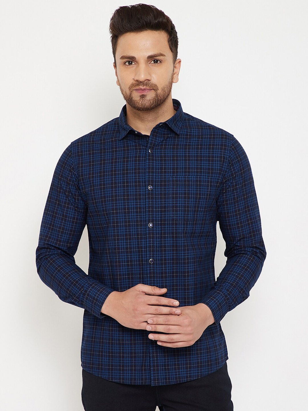 

Canary London Men Navy Blue & Black Smart Slim Fit Checked Cotton Casual Shirt