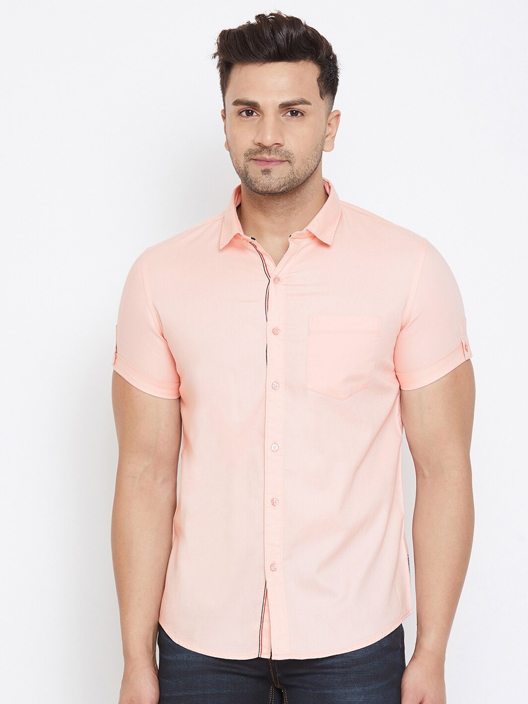 

Canary London Men Peach Smart Slim Fit Cotton Casual Shirt