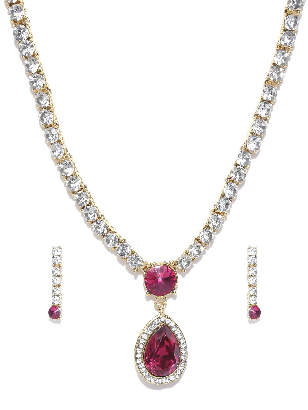 

Zaveri Pearls Magenta & Gold-Toned Stone-Studded Jewellery Set