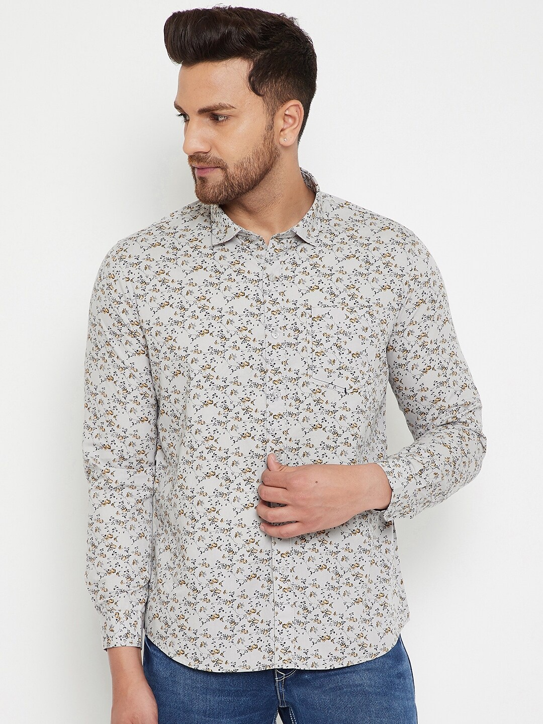 

Canary London Men Grey Smart Slim Fit Floral Printed Casual Cotton Shirt