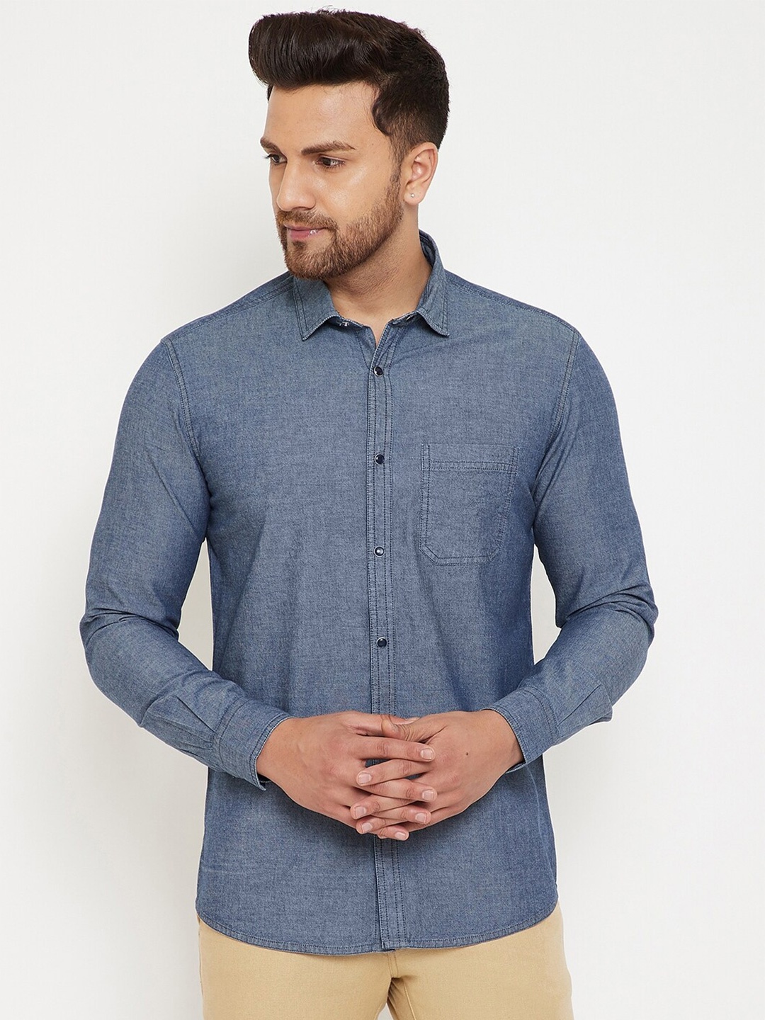 

Canary London Men Blue Smart Slim Fit Cotton Denim Casual Shirt