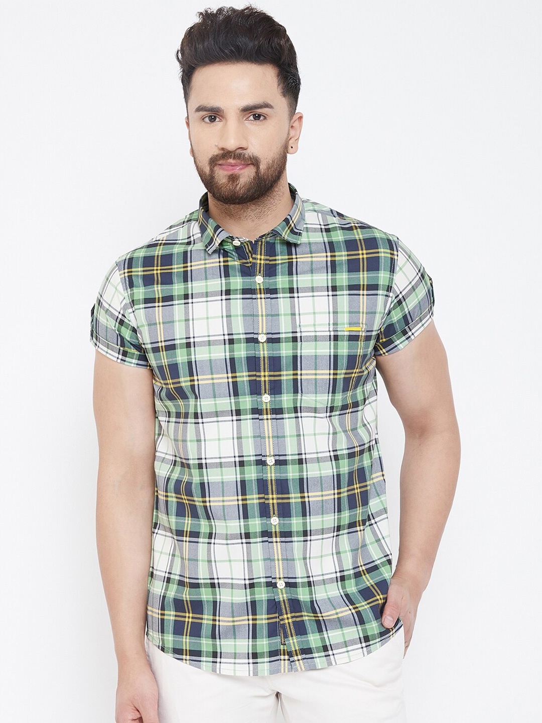 

Canary London Men Green Tartan Checked Smart Slim Fit Casual Shirt
