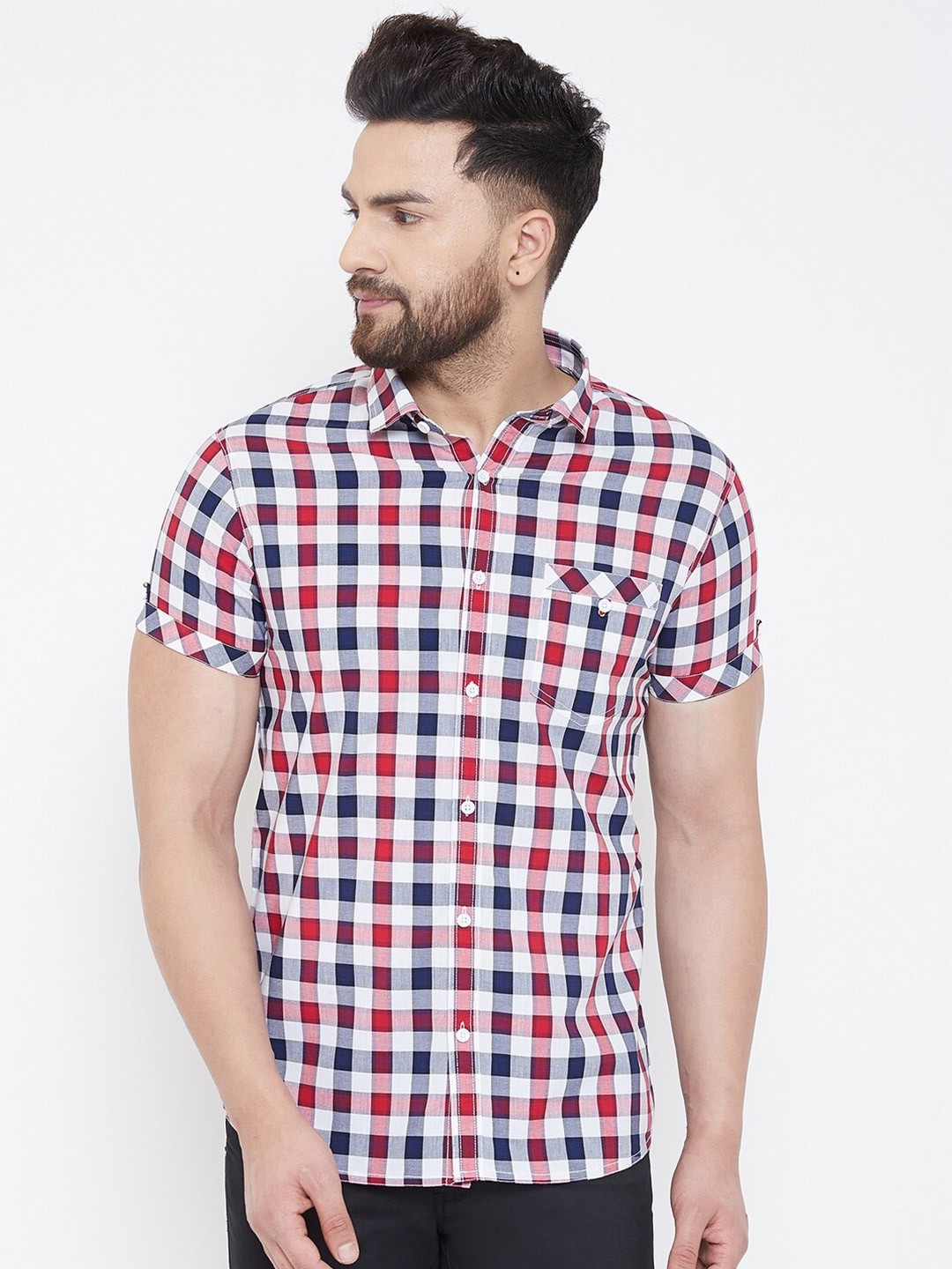 

Canary London Men Red & White Smart Slim Fit Checked Cotton Casual Shirt