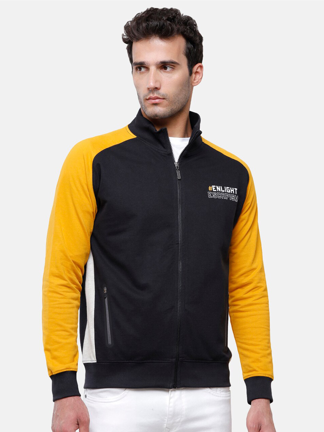 

Classic Polo Men Multicoloured Colourblocked Pure Cotton Front-Open Sweatshirt, Multi