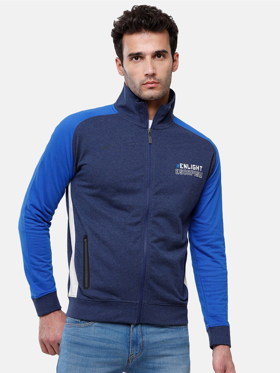 

Classic Polo Men Blue Solid Pure Cotton Front-Open Sweatshirt