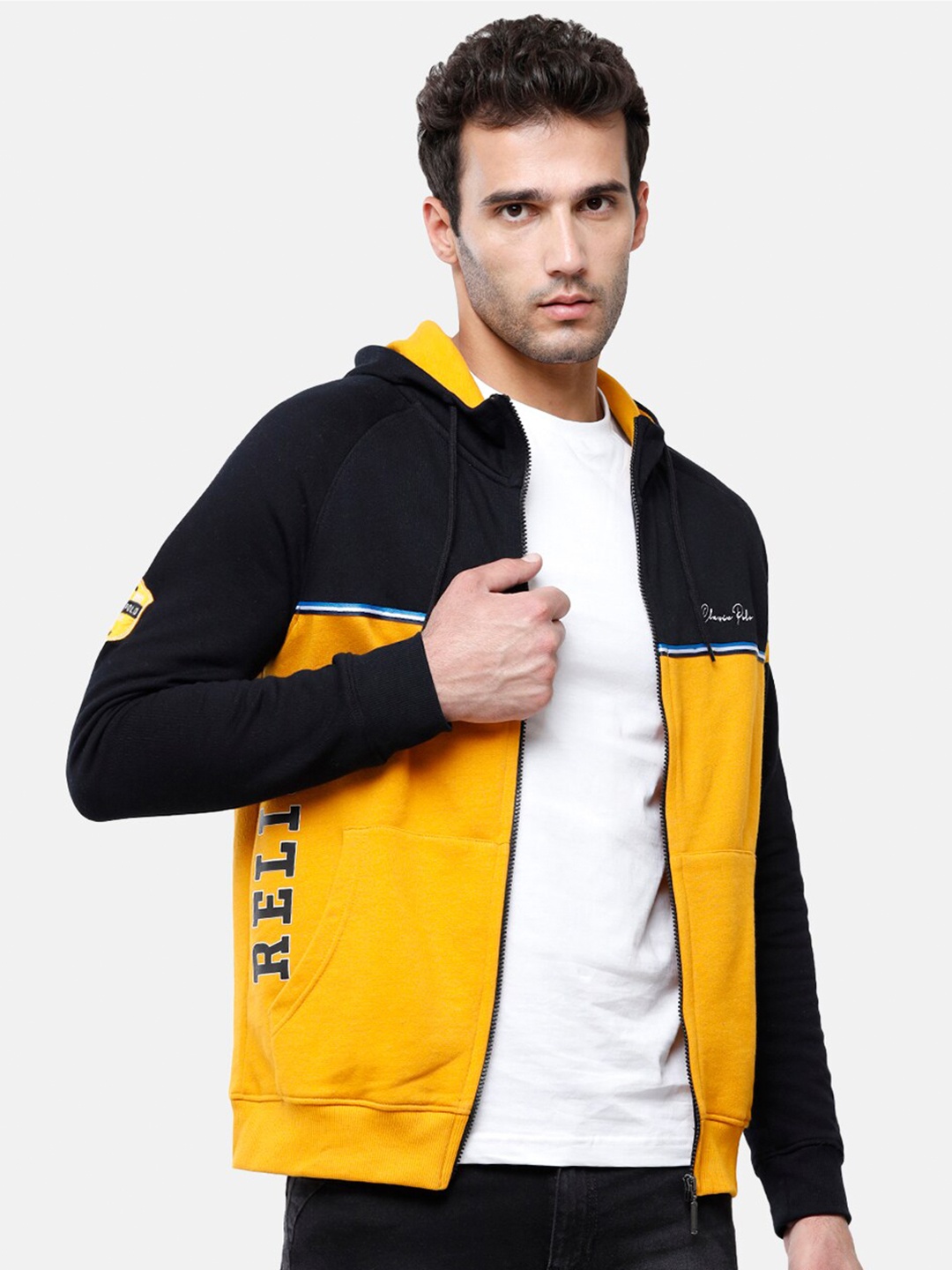 

Classic Polo Men Yellow Colourblocked Hooded Sweatshirt