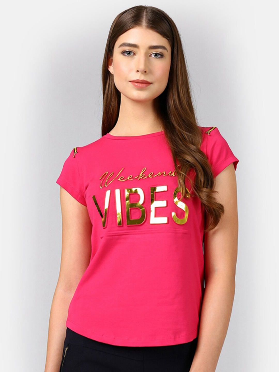 

V2 Value & Variety Pink Print Applique Top
