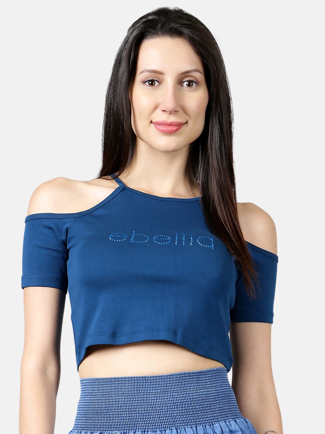 

V2 Value & Variety Blue Printed Cold Shoulder Crop Top