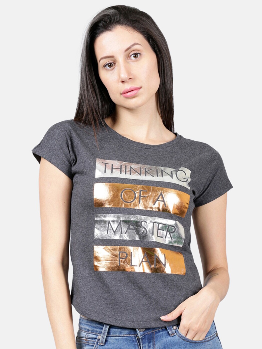 

V2 Value & Variety Grey Print Extended Sleeves Top