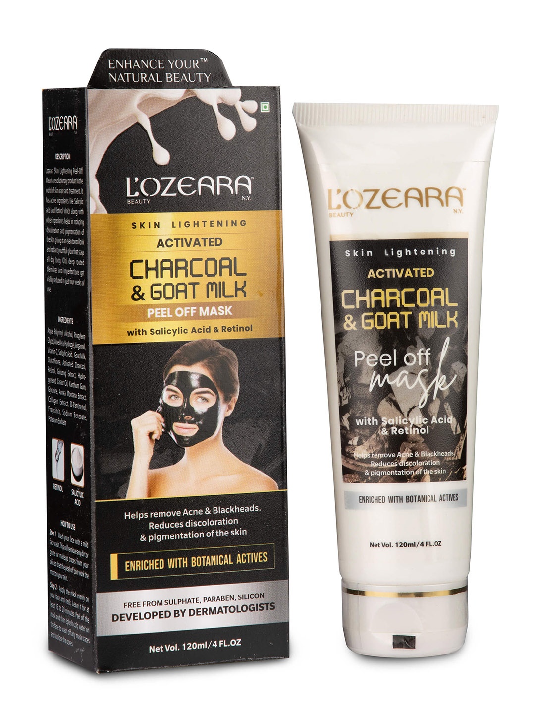 

LOZEARA BEAUTY N.Y Skin Lightening Activated Charcoal & Goat Milk Peel Off Mask - 120 ml, Black