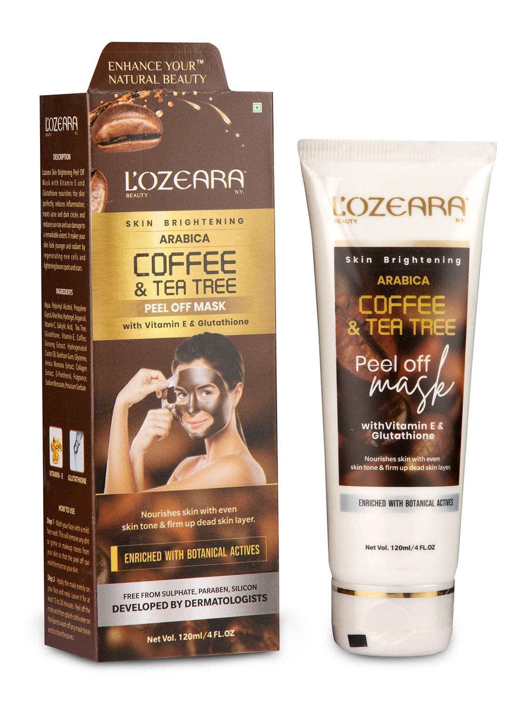 

LOZEARA BEAUTY N.Y Skin Brightening Arabica Coffee & Tea Tree Peel Off Mask - 120 ml, Brown