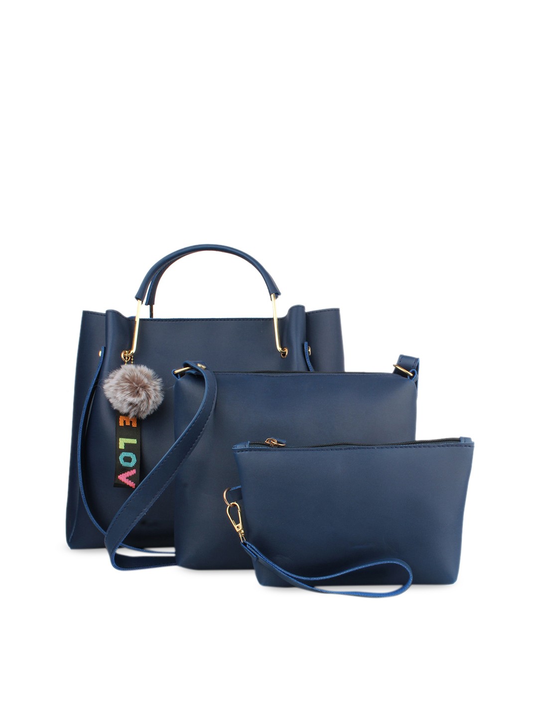 

MAMMON Set Of 3 Blue PU Shopper Tote Bags