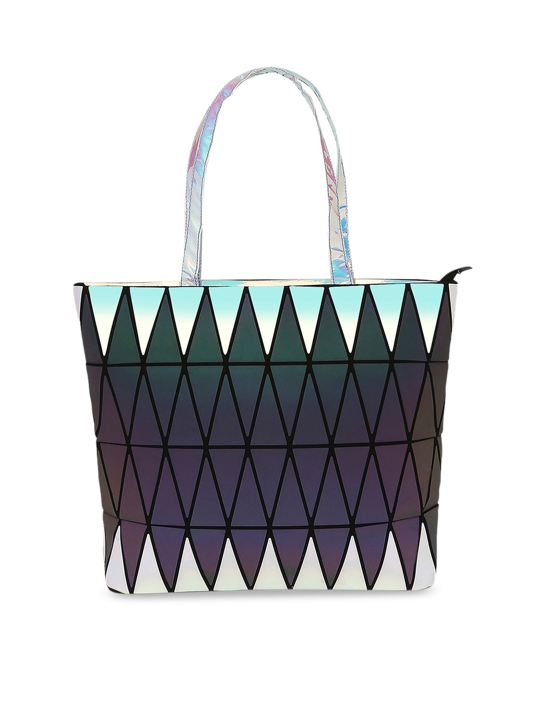 

BAOMI Sea Green Geometric Textured PU Structured Tote Bag with Cut Work