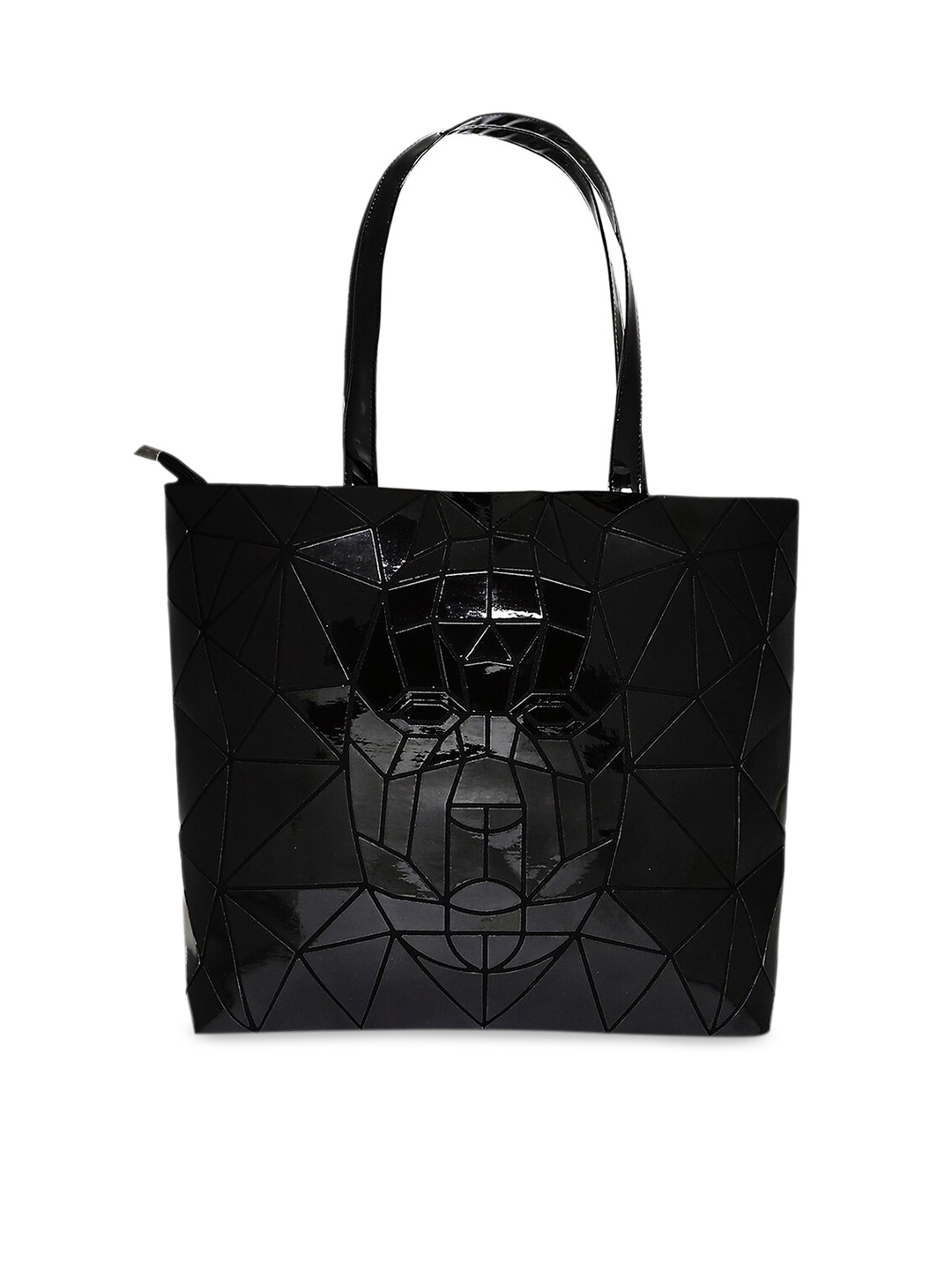 

BAOMI Black Geometric PU Shopper Tote Bag