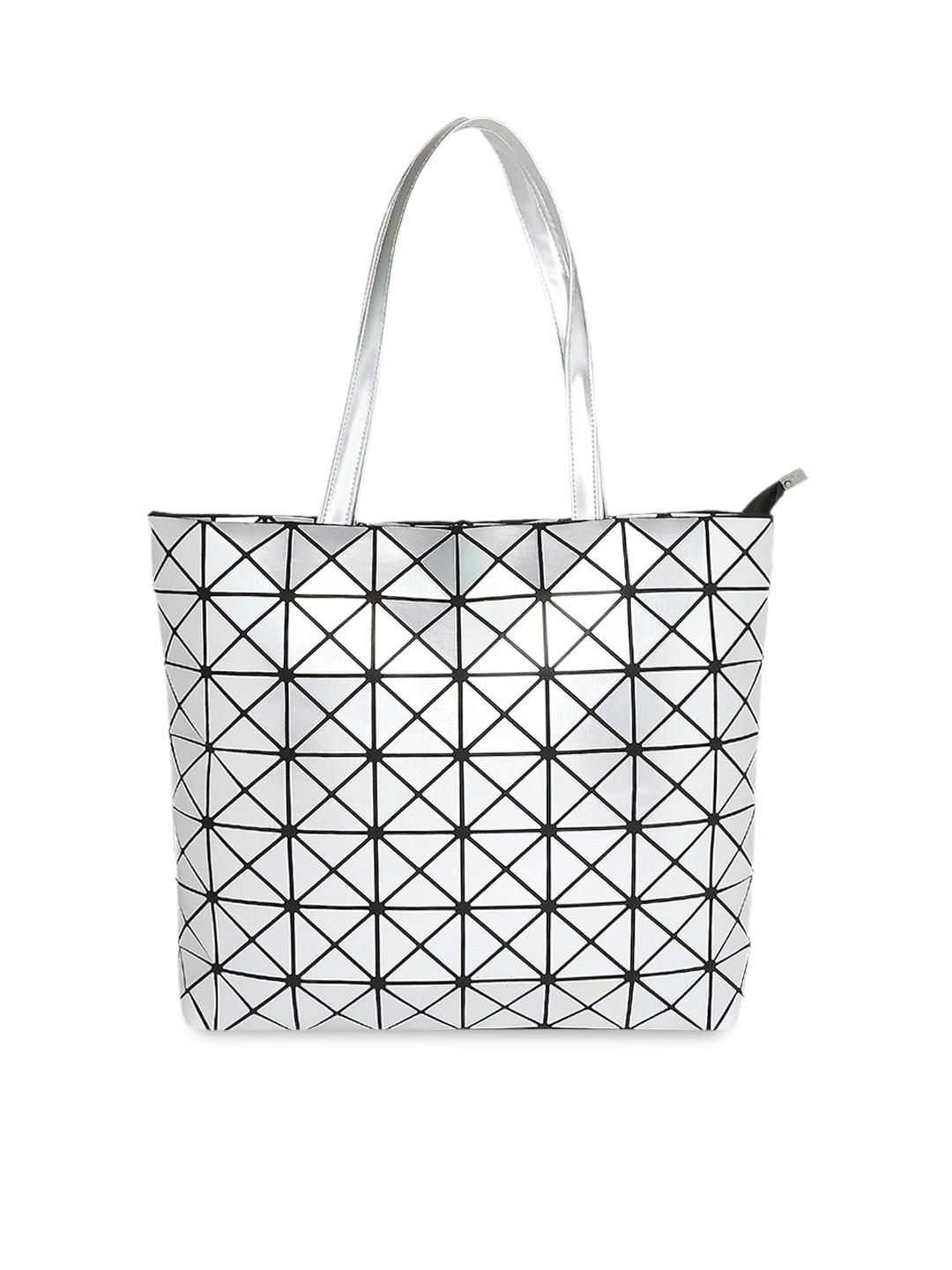 

BAOMI Grey Geometric Printed PU Oversized Shopper Tote Bag with Quilted
