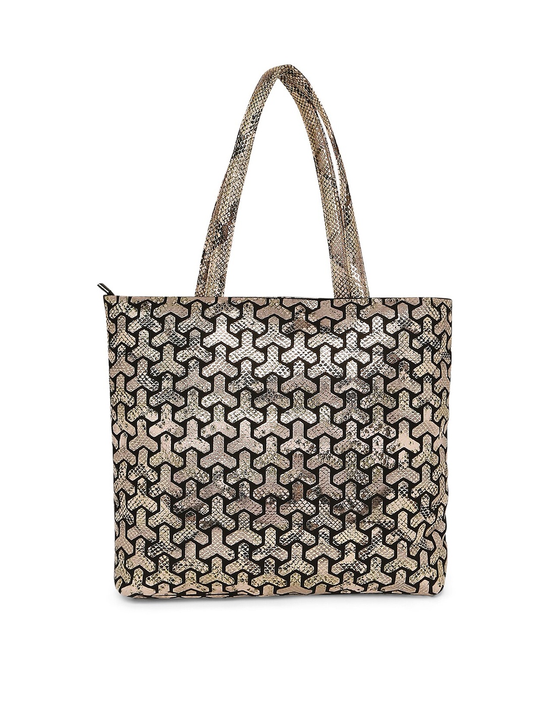 

BAOMI Gold-Toned Printed PU Oversized Shopper Handheld Bag