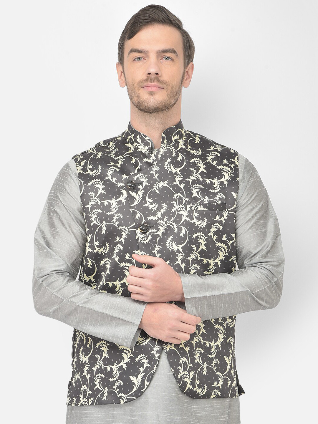 

SG LEMAN Men Black Printed Nehru Jacket