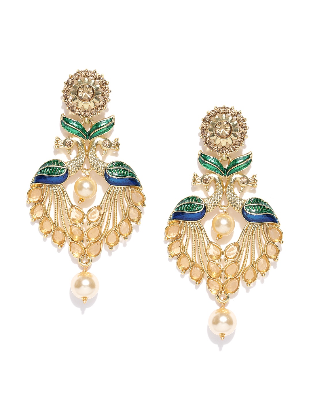 

Zaveri Pearls Green Gold-Plated Peacock-Shaped Drop Earrings