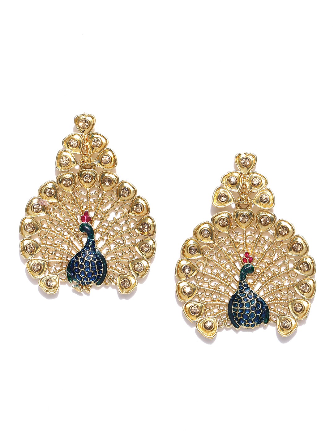 

Zaveri Pearls Blue Gold-Plated Peacock-Shaped Drop Earrings