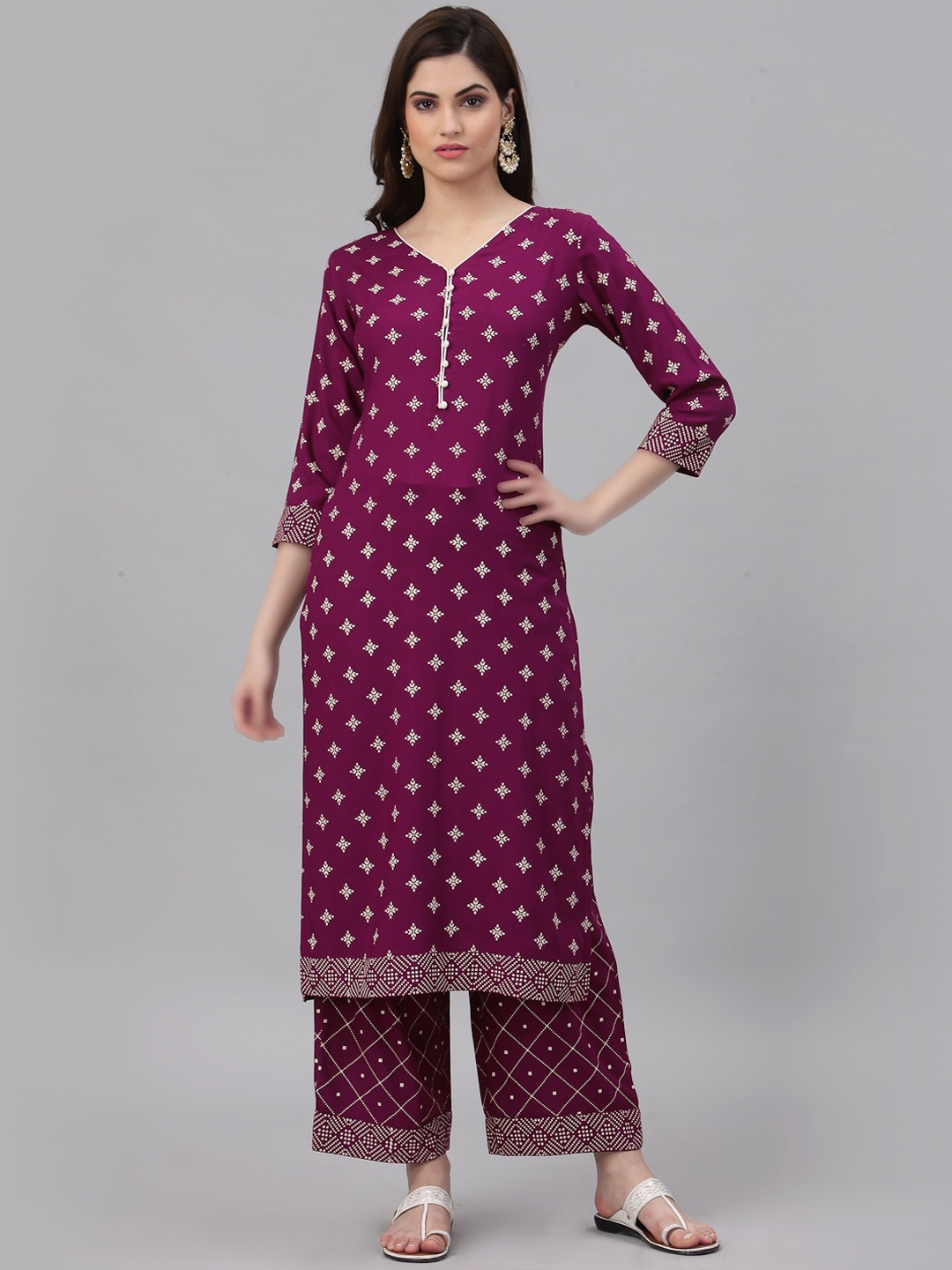 

KALINI Women Violet Ethnic Motifs Printed Kurta with Palazzos