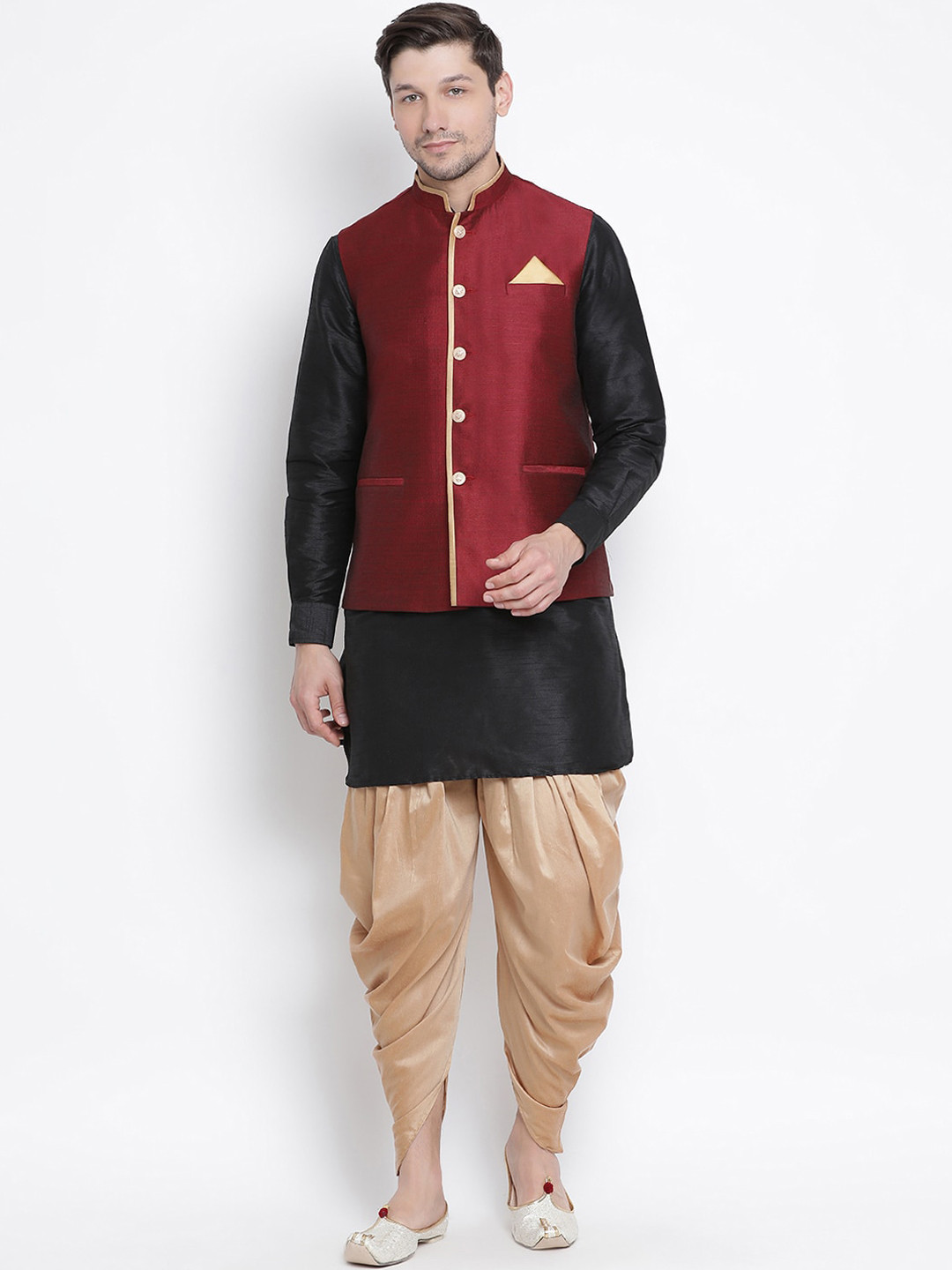 

VASTRAMAY Men Black Kurta with Dhoti Pants
