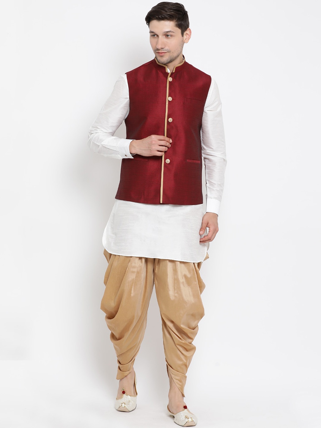 

VASTRAMAY Men White Kurta with Dhoti Pants & Nehru Jacket