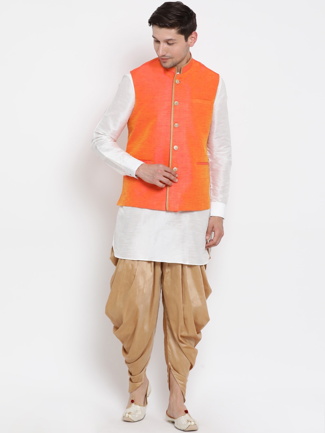 

VASTRAMAY Men White Kurta with Dhoti Pants