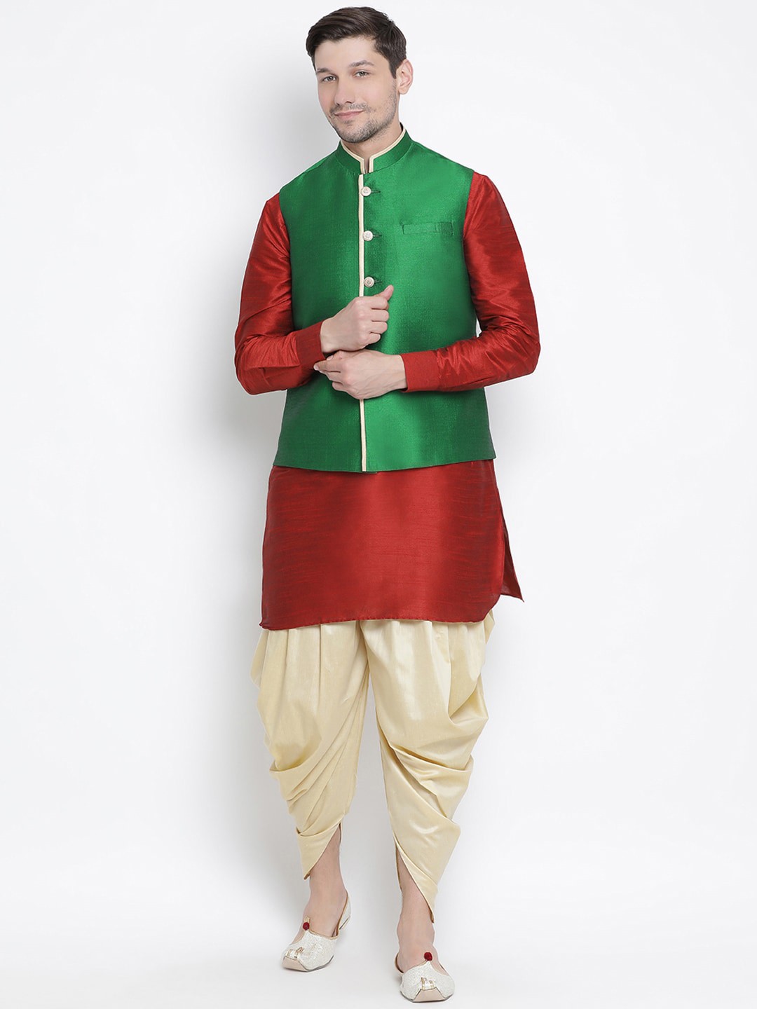 

VASTRAMAY Men Maroon Kurta with Dhoti Pants