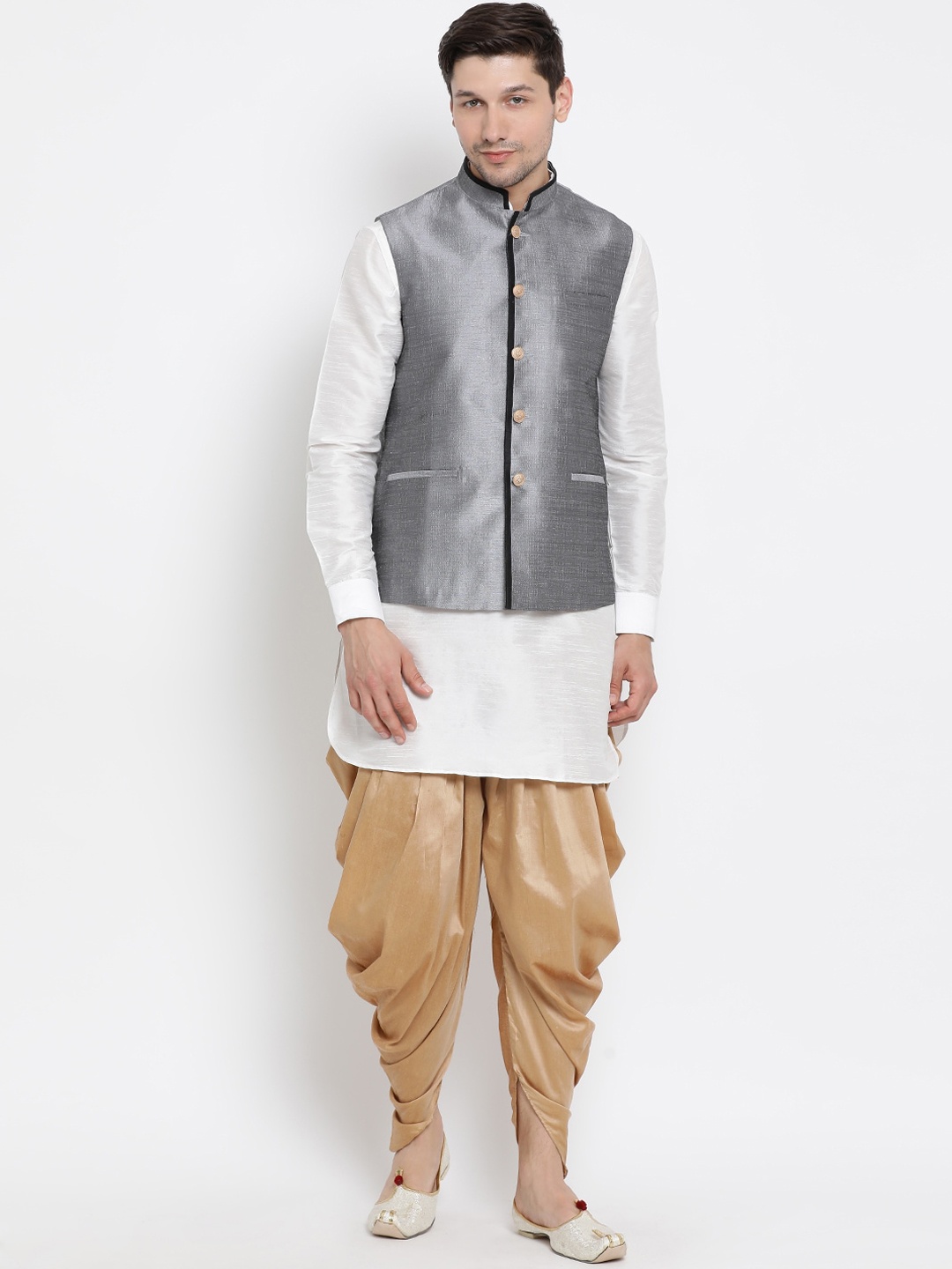 

VASTRAMAY Men White Kurta with Dhoti Pants