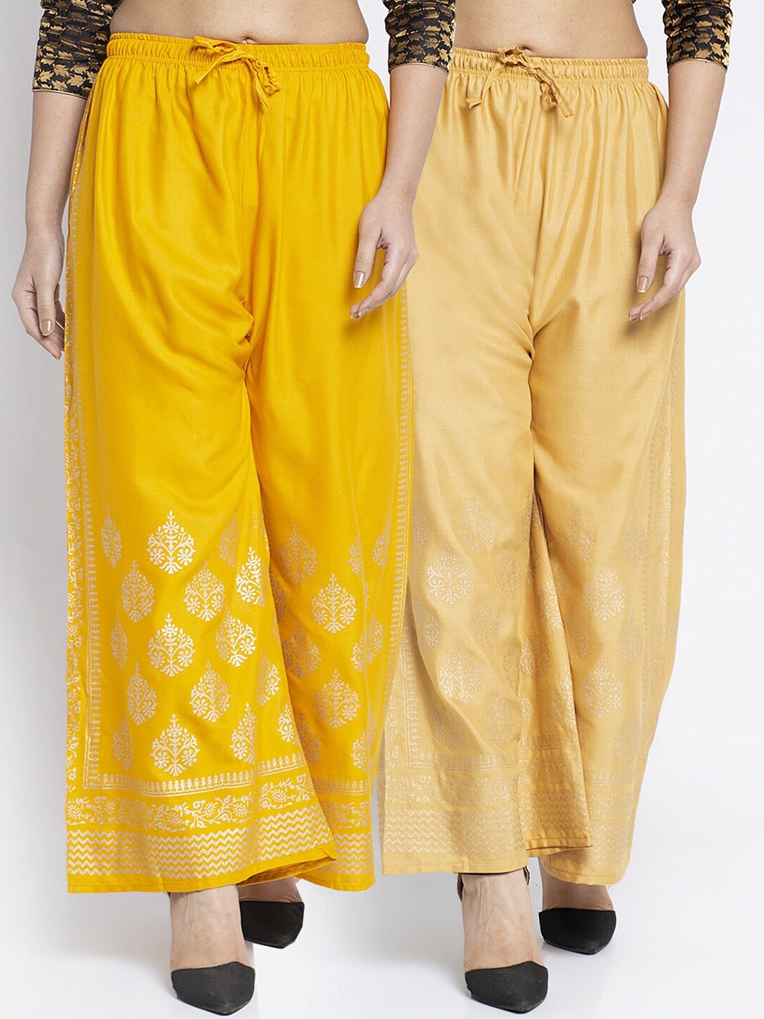 

Jinfo Women Yellow & Beige Embroidered Knitted Ethnic Palazzos