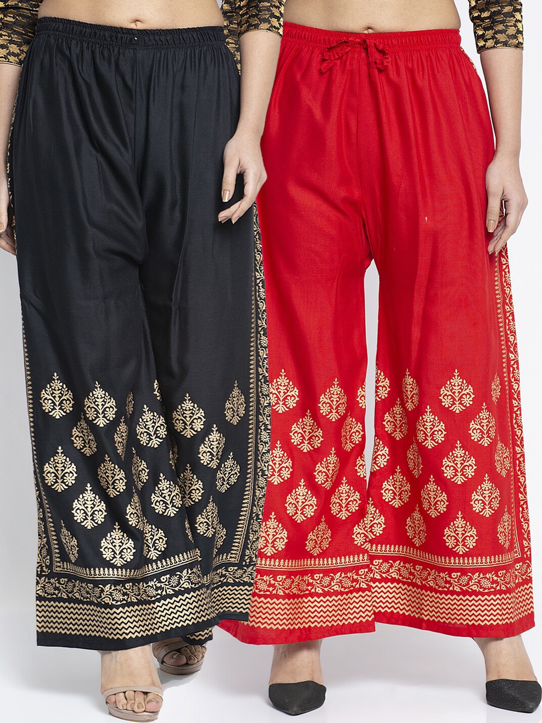

Jinfo Women Black & Red Set Of 2 Ethnic Motifs Printed Flared Fit Palazzo