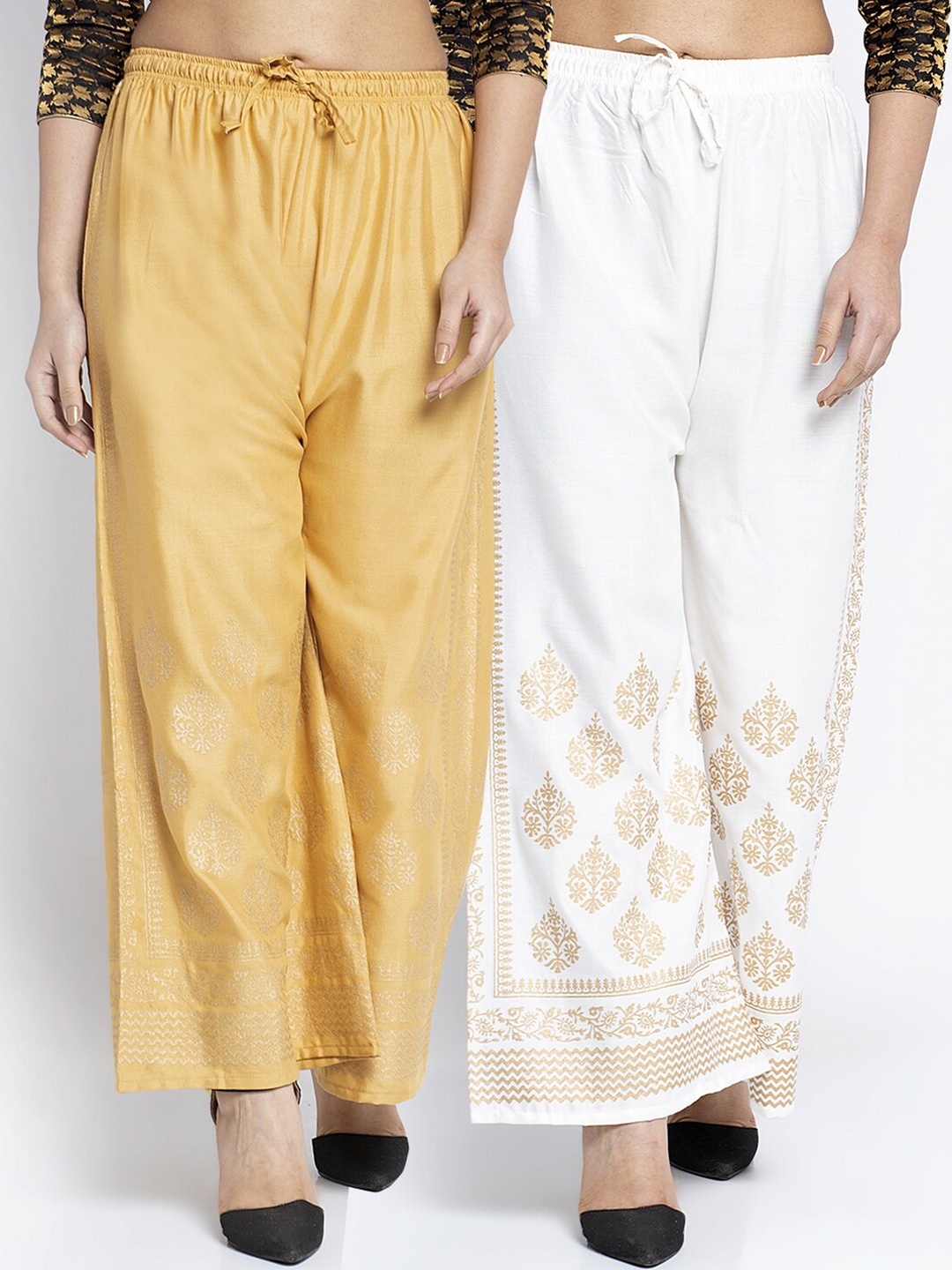 

Jinfo Women Beige & Off-White Set Of 2 Flared Fit Palazzo