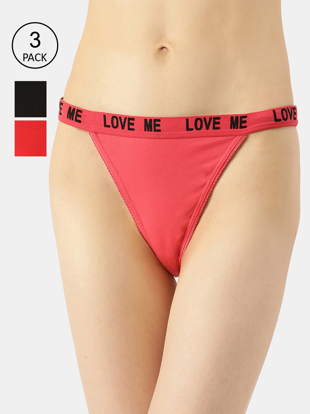 

Leading Lady Women Brief Pack of 3 Cotton Elastane Low-Rise Solid Thong, Red