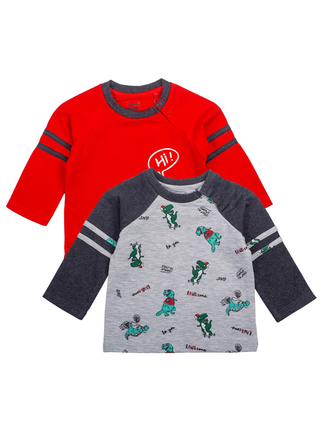 

MeeMee Boys Grey Melange & Red Pack of 2 Printed T-shirts