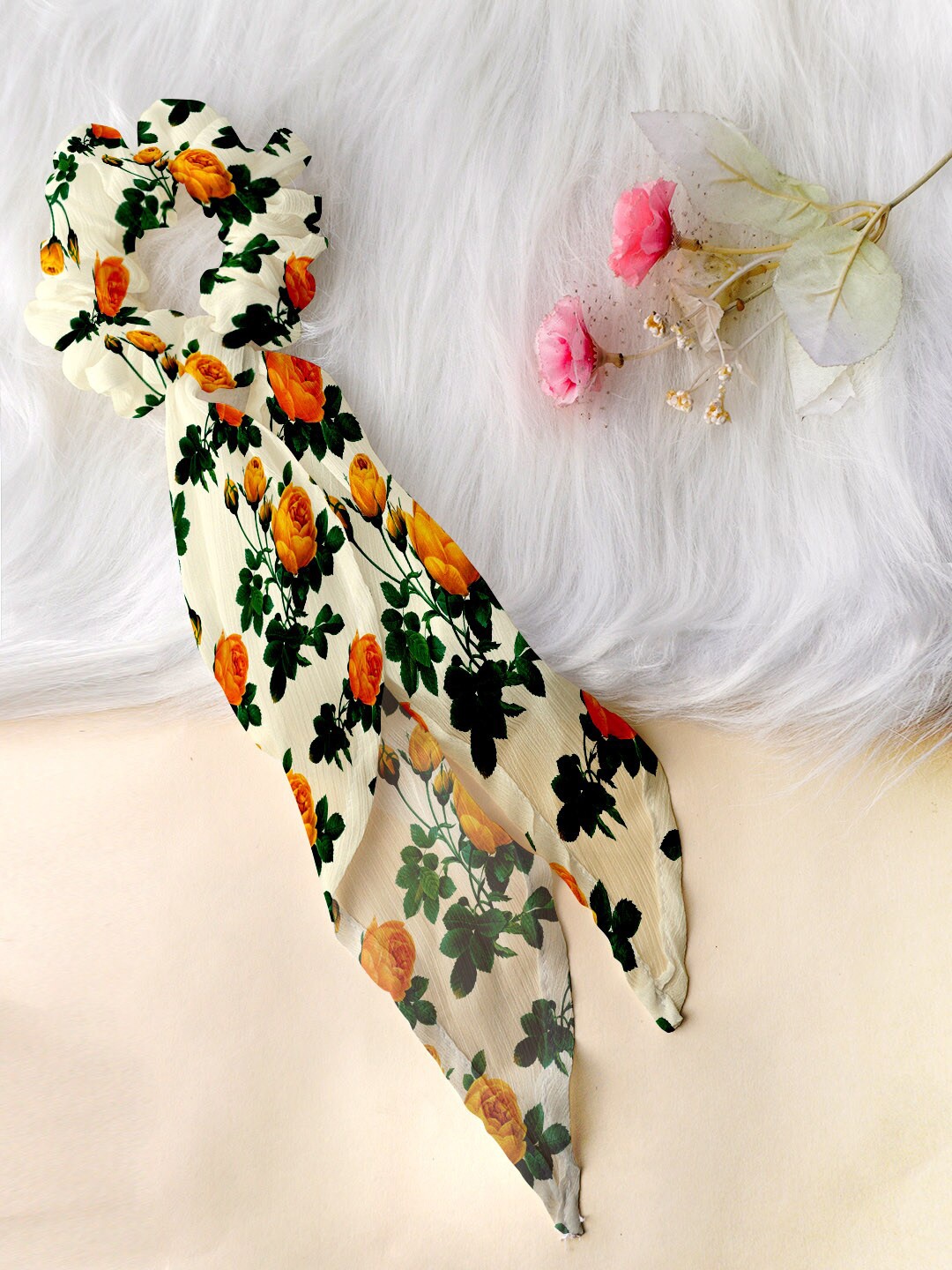 

Ferosh Women Cream-Coloured & Orange Printed Ponytail Holders