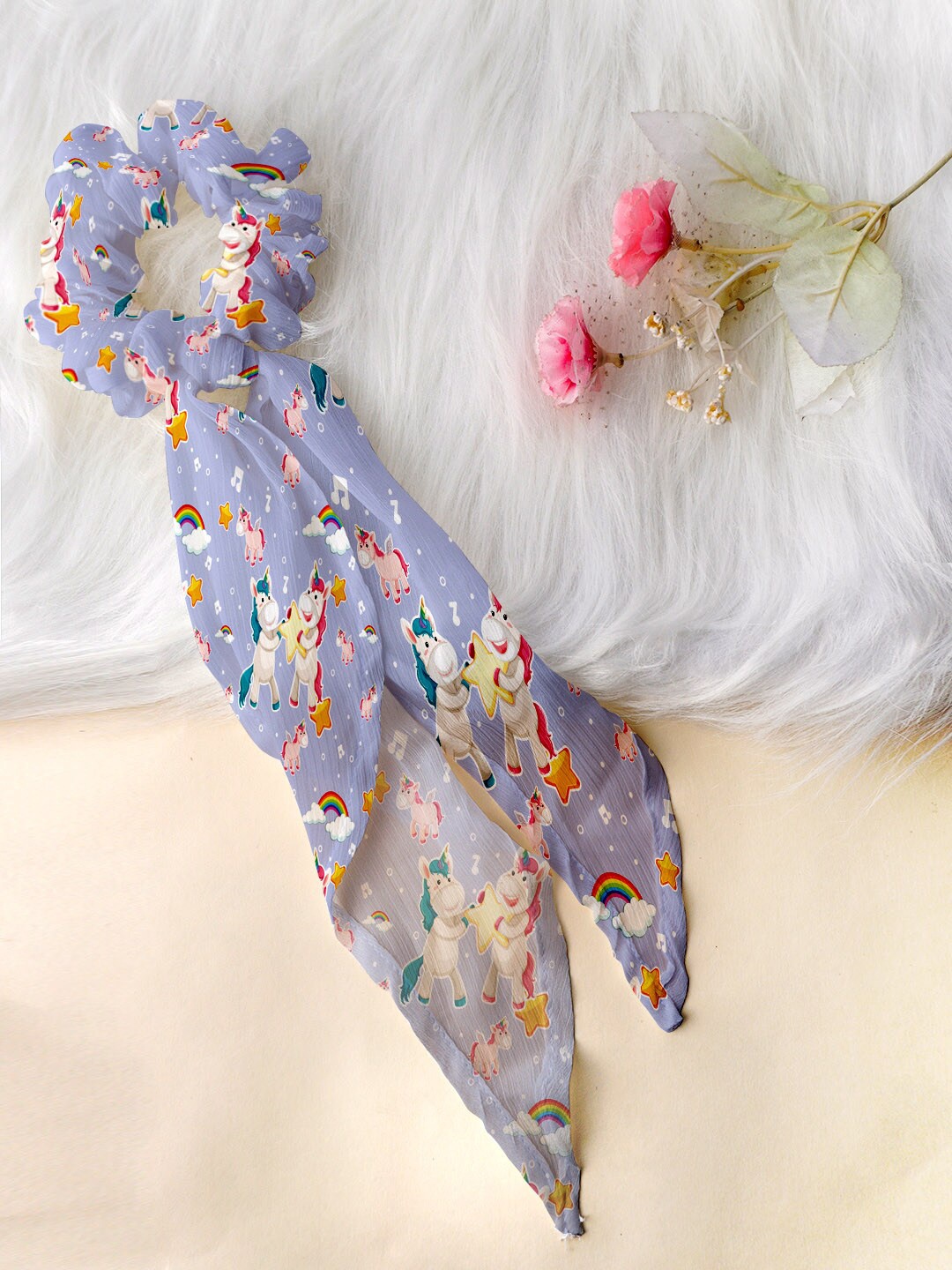

Ferosh Women Lavender & White Floral Printed Ponytail Holders