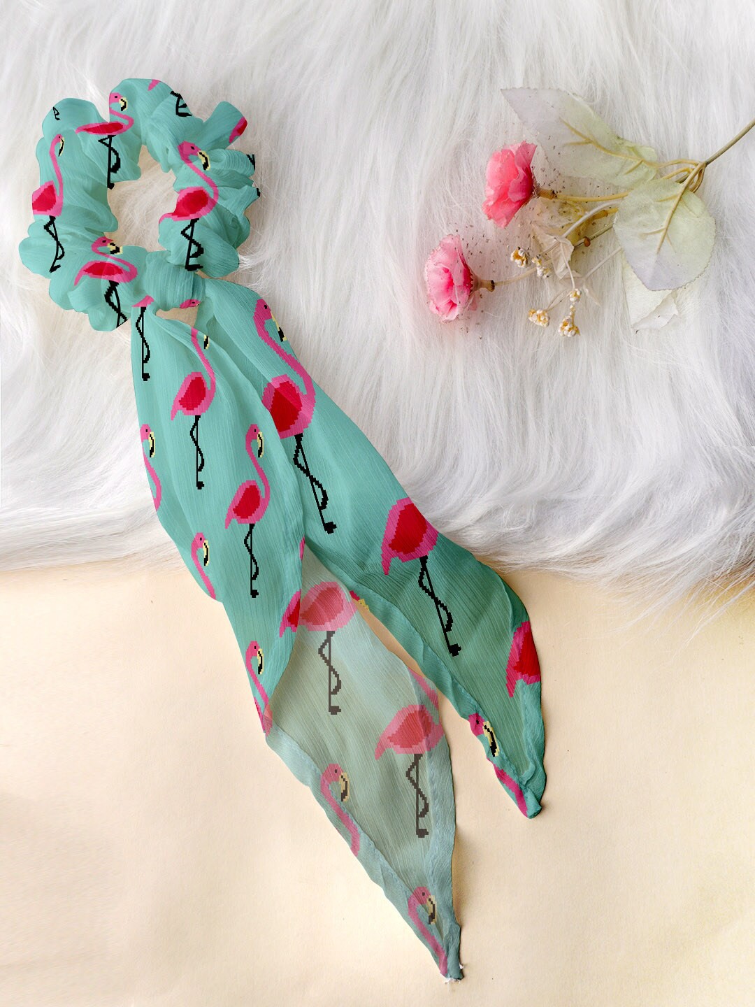 

Ferosh Women Blue & Pink Flamingo Printed Scarf Scrunchie