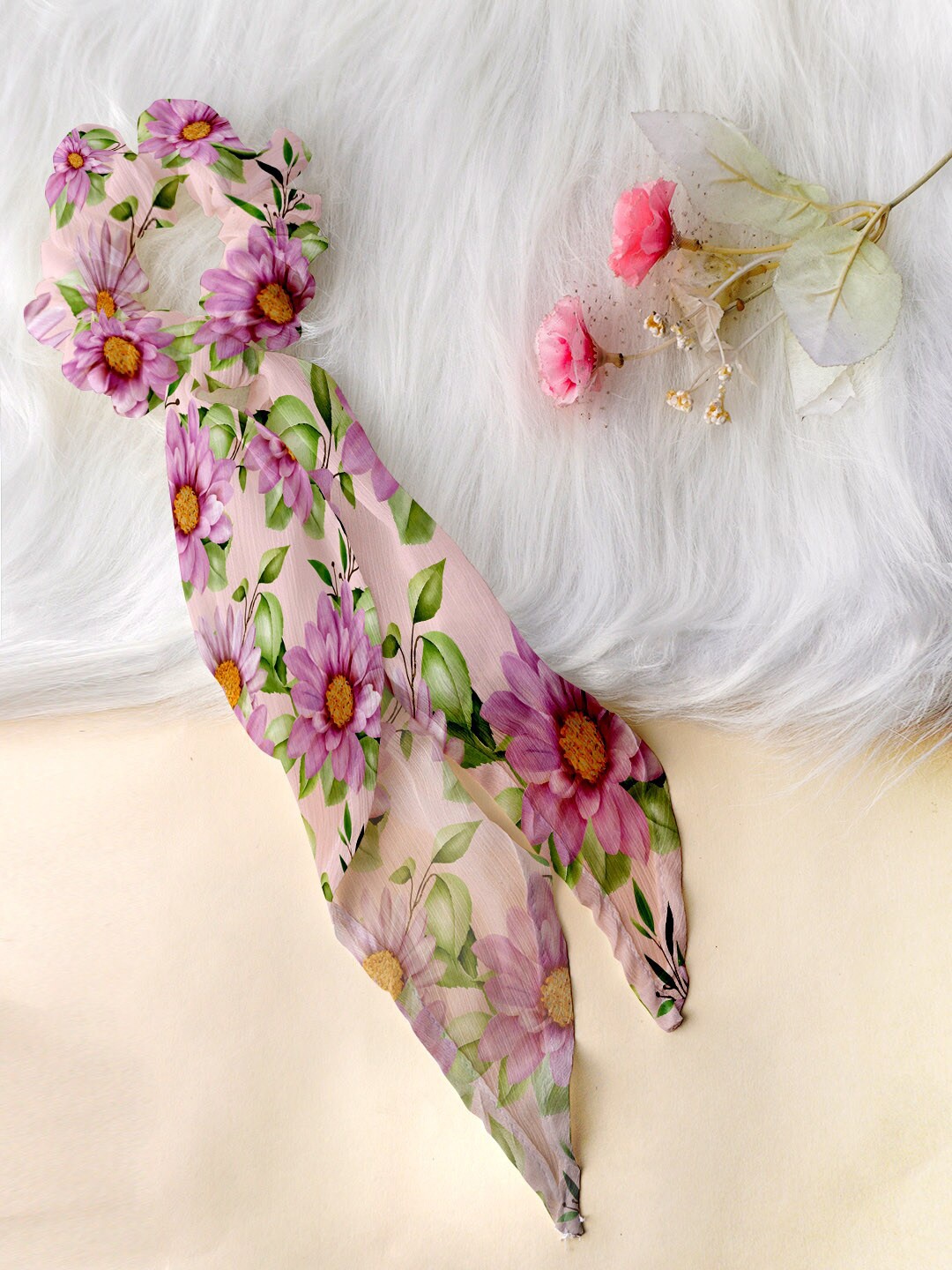 

Ferosh Women Pink & Purple Floral Printed Scarf Scrunchie