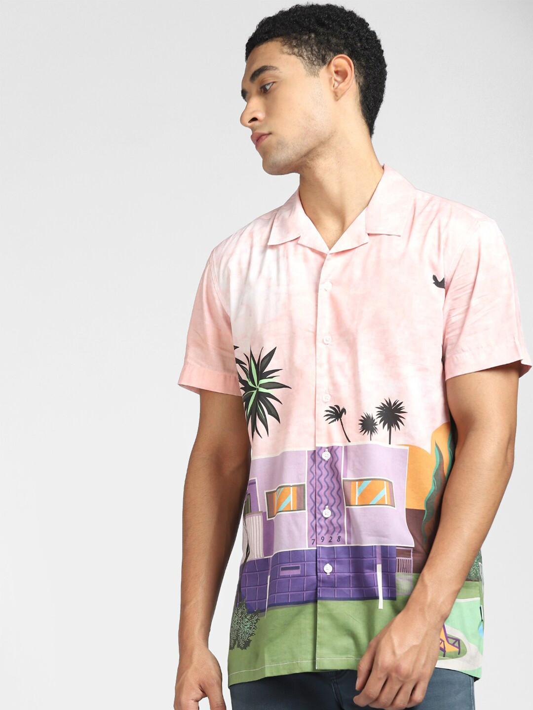 

Jack & Jones Men Pink Cotton Casual Shirt