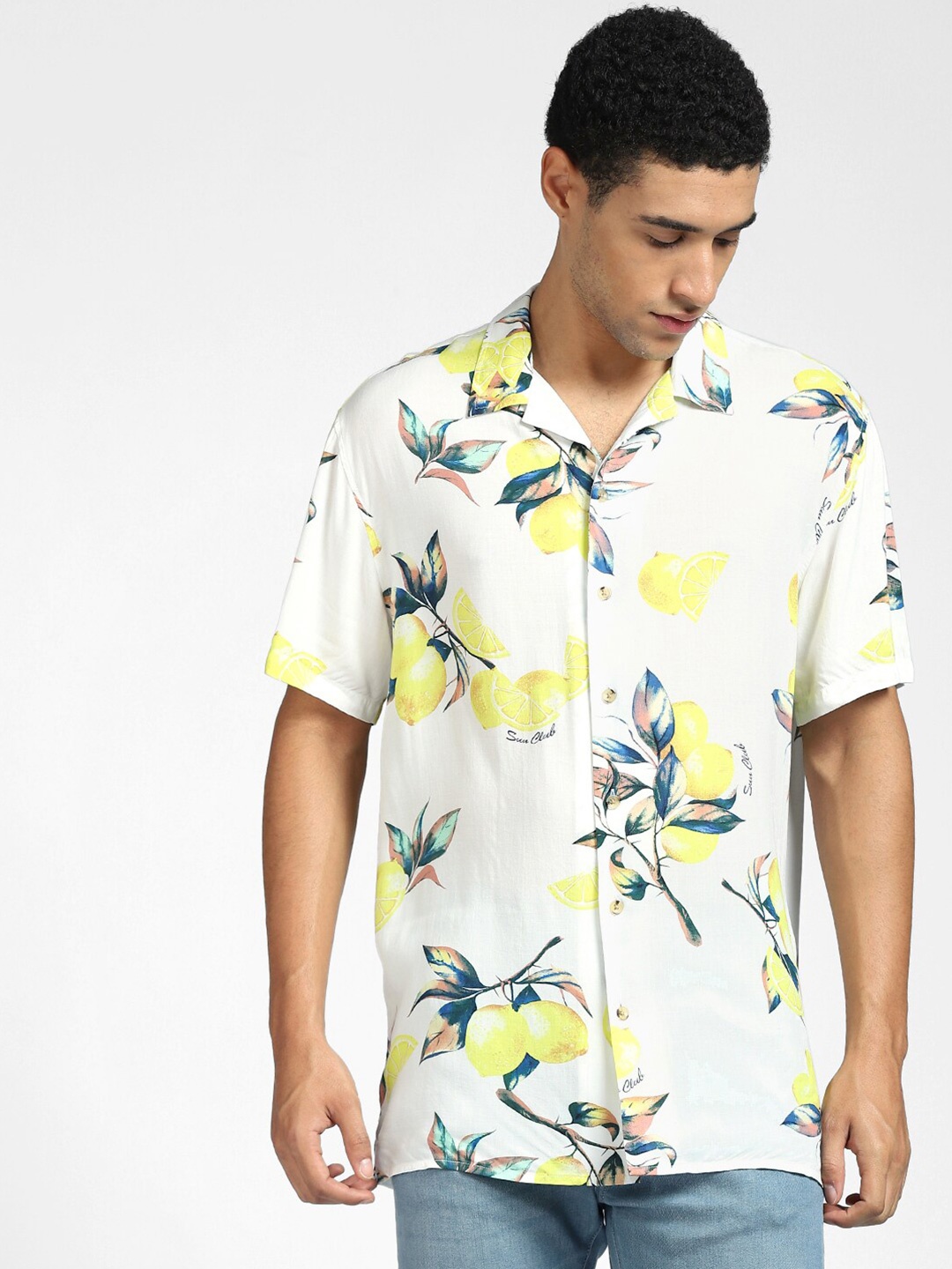 

Jack & Jones Men White & Yellow Printed Casual Shirt