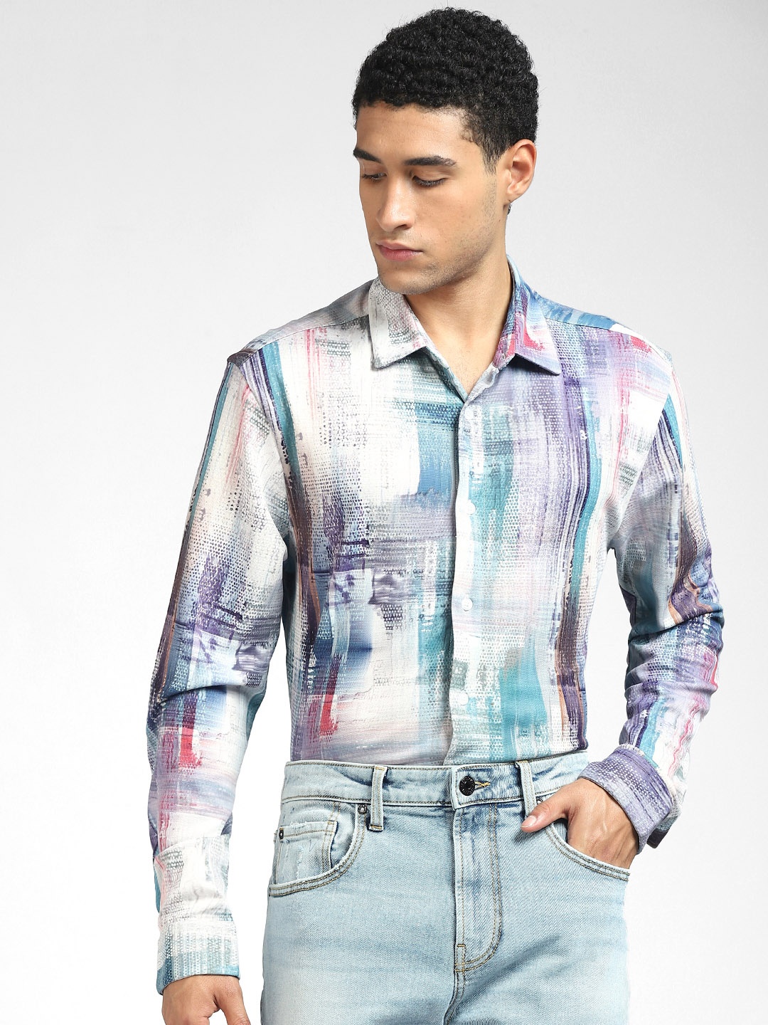 

Jack & Jones Men Blue & White Slim Fit Printed Cotton Casual Shirt