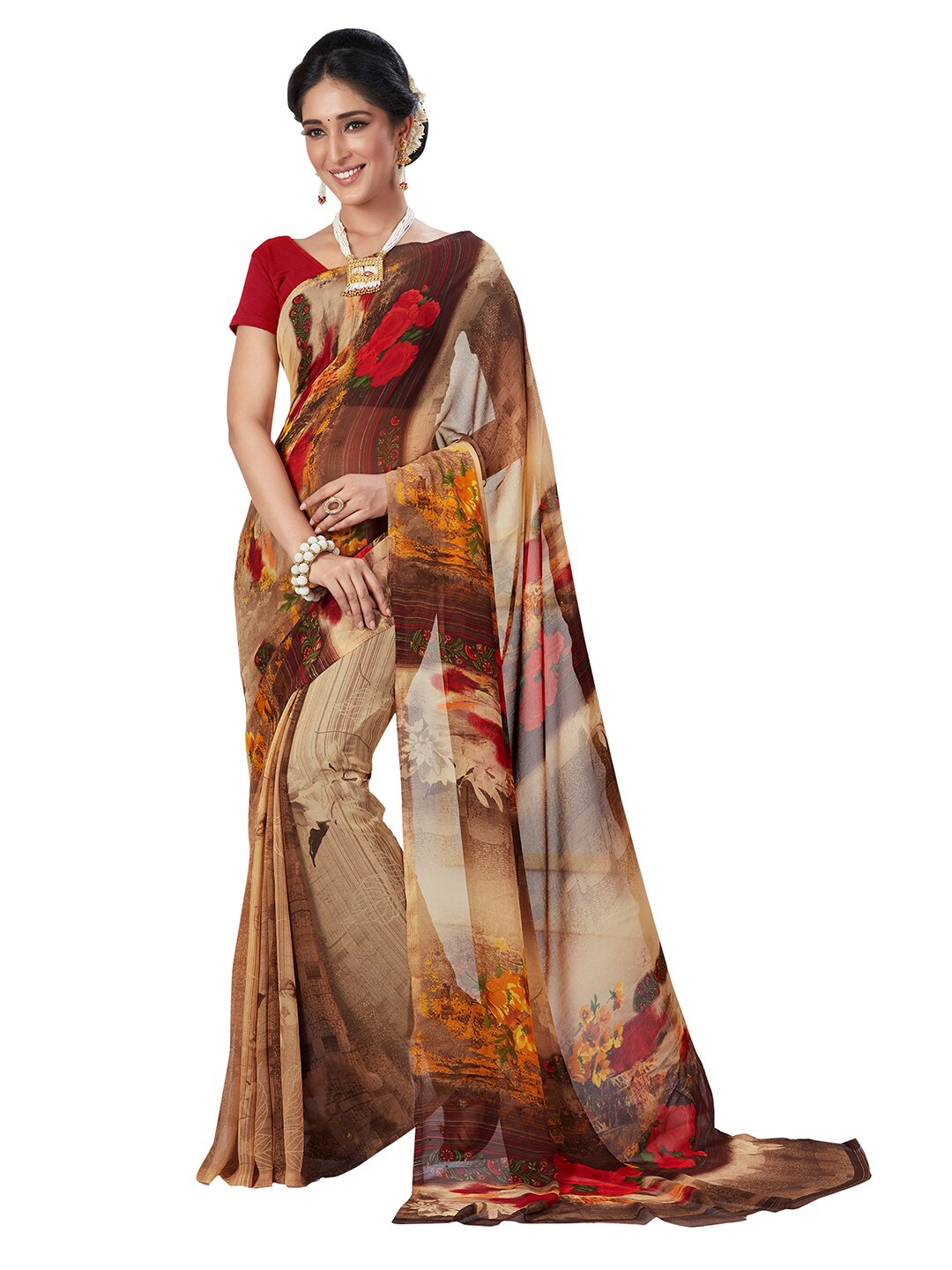 

Ishin Floral Pure Georgette Saree, Beige