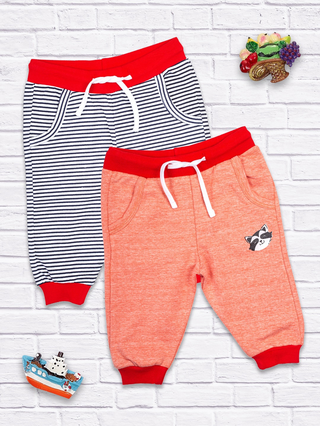 

MeeMee Infant Boys Pack Of 2 Printed Cotton Joggers, Orange
