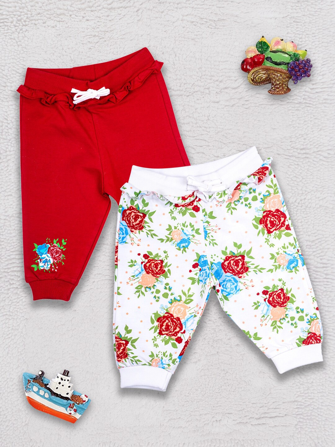 

MeeMee Girls Pack of 2 Cotton Joggers, Off white