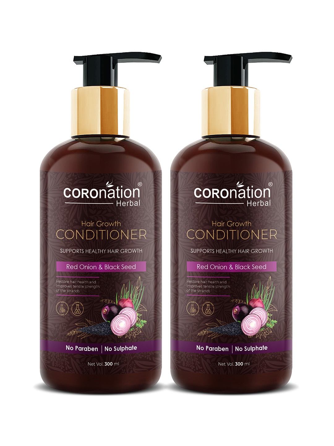 

COROnation Herbal Set of 2 Hair Growth Conditioner with Red Onion-Black Seed Oil 600 ml, Brown