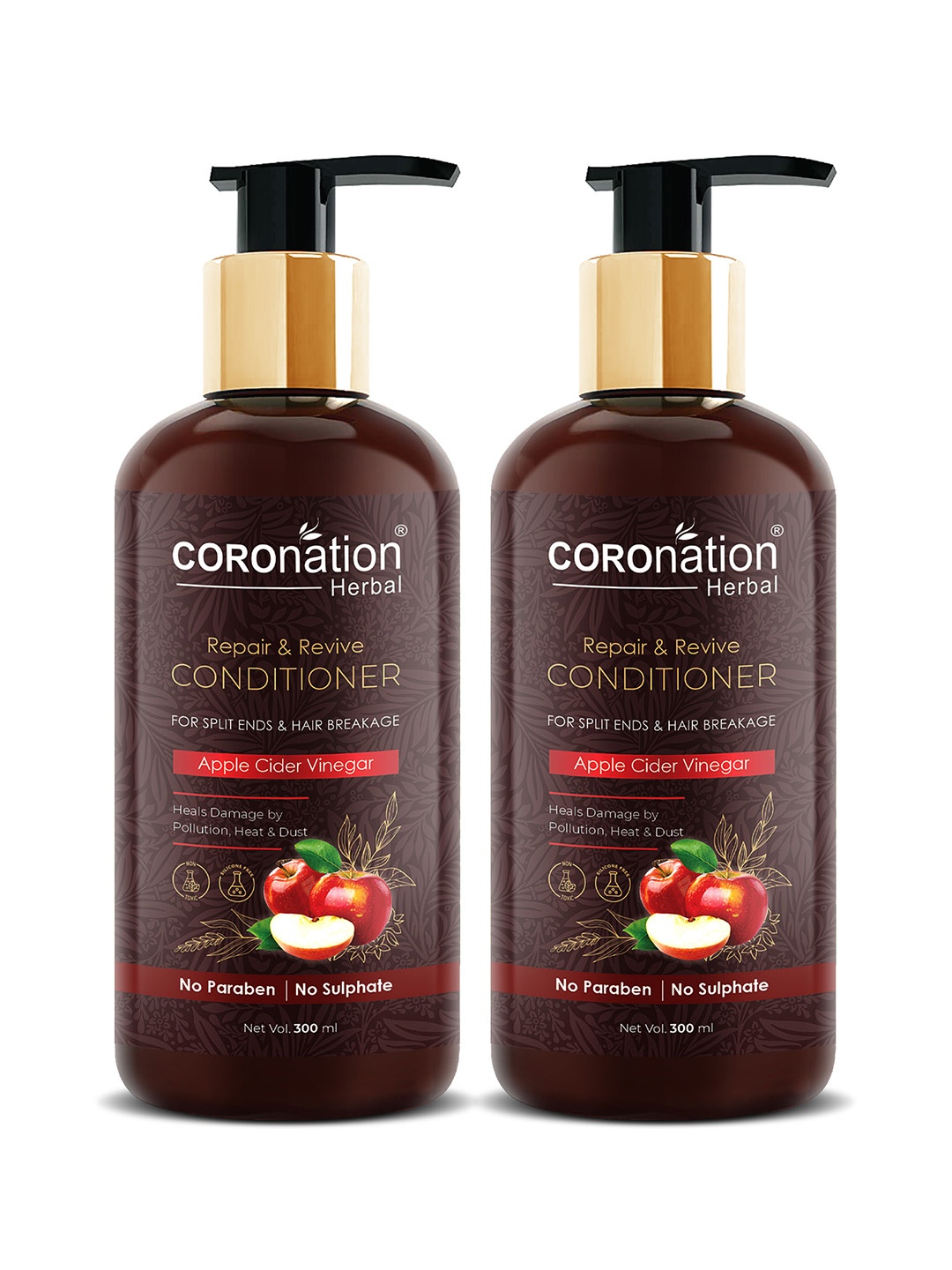 COROnation Herbal Set of 2 Repair & Revive Hair Conditioner with Apple Cider Vinegar 600ml, Brown
