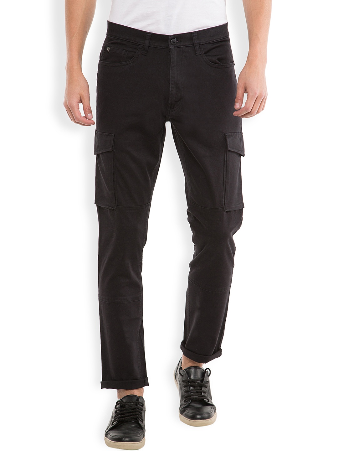 

LOCOMOTIVE Men Black Slim Fit Cargo Trousers