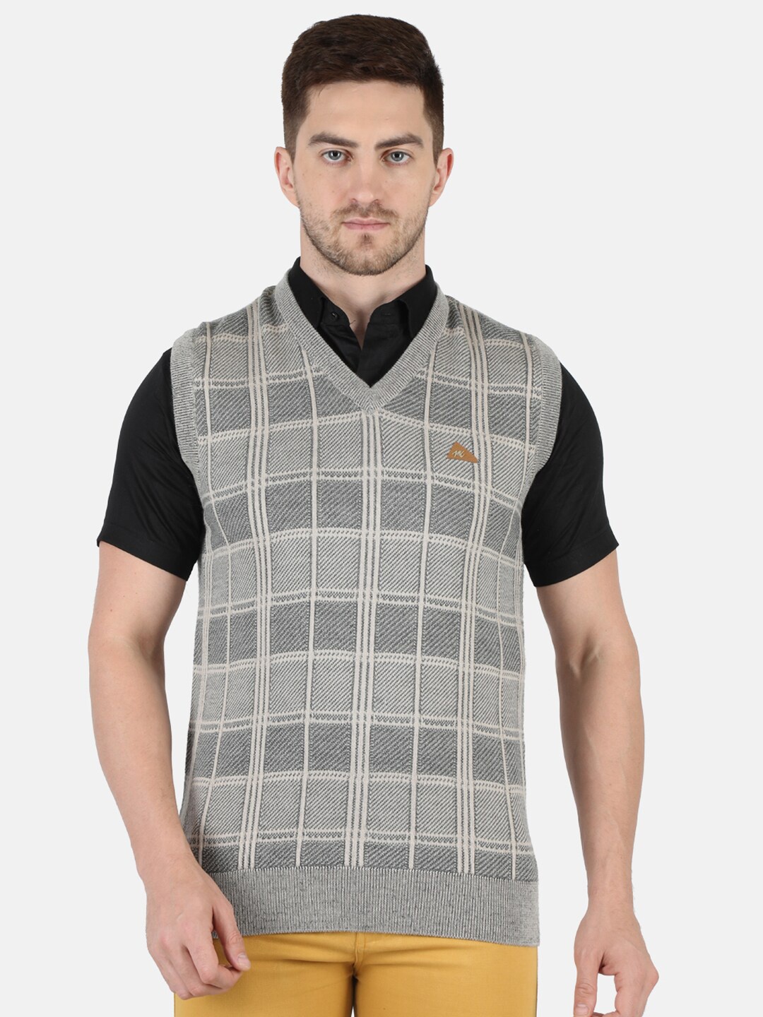 

Monte Carlo Men Grey Checked Pure Wool Sweater Vest