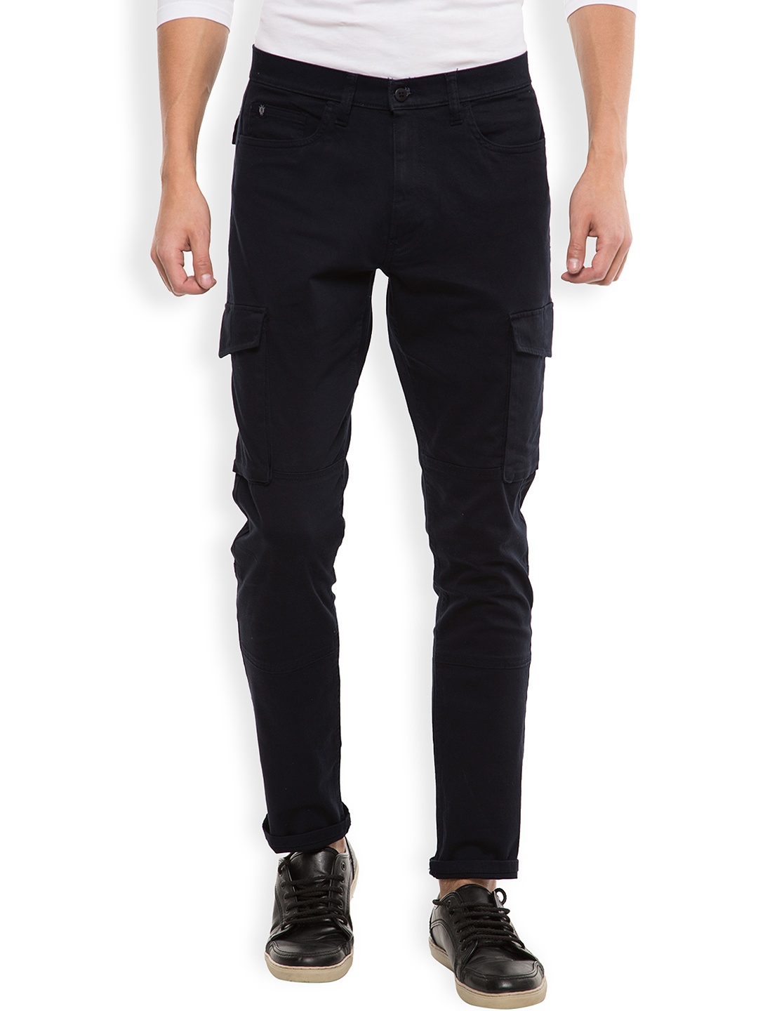 

LOCOMOTIVE Men Navy Slim Fit Cargo Trousers, Navy blue