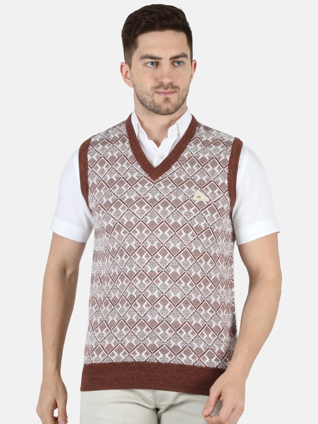 

Monte Carlo Men Brown & White Printed Sweater Vest